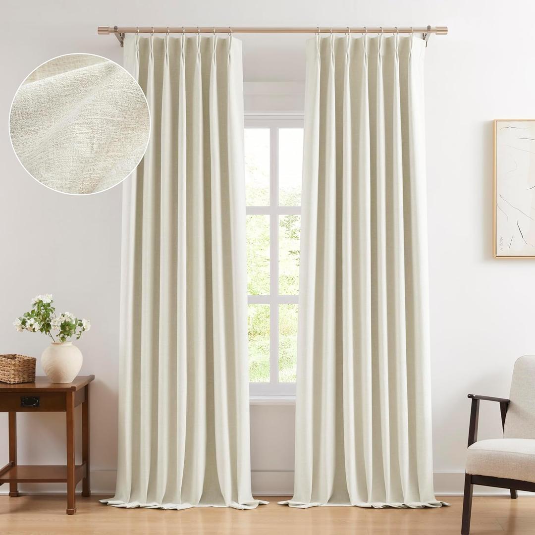 WEST LAKE 9 FT Pinch Pleated 90% Blackout Curtain Panels,Beige Triple Weave Textured Heavy Chenille Room Darkening Drapes 108 Inches Long,Back Tab Modern Window Treatment,40" Wx108 L,Pack of 2,Beige