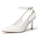 IDIFU White Slingback Heels for Women Pumps Closed Toe High Stiletto Heels Pointed Toe Ankle Strap Dress Shoes Wedding Bridal Party Work Fashion Sexy Comfortable Pumps(White Pu, 6.5)