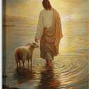 Jesus Walking on Water Wall Art Jesus and Lamb Wall Art Christian Wall Decor Biblical Stories Wall Painting Inspirational Religious Prints God Picture Decoration for Living Room Bedroom 16x24 in