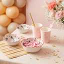 SiliFine 12 Pcs Pink Floral Party Favors for Guests Small Ceramic Bowl Bulk Gifts Set 3.3 Inch Floral Design Mini Dipping Sauce Dish with Card Box for Bridal Pooja Baby Shower Birthday Guest Gift