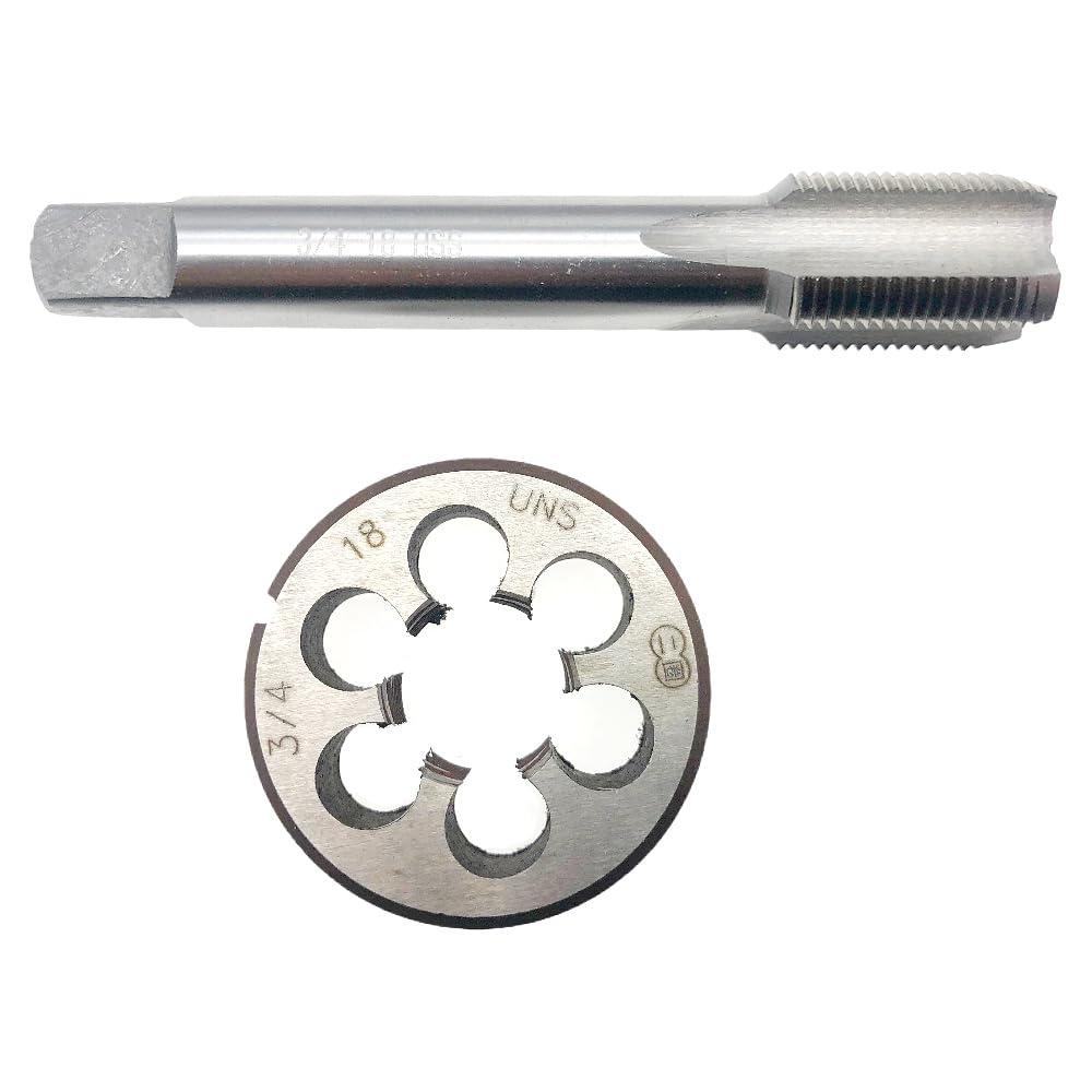 3/4-18 Tap and Die Set RH Right Hand Straight Fluted Machine 3/4x18 Die RH, 3/4 x 18 Tap Die Threading Tool Machine 3/4-18 Thread Tap and Round Die Machine Screw