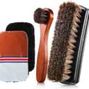 4 Pcs Horsehair Shine Shoes Brush Kit Polish Dauber Applicators Cleaning Leather Shoes Boots Care Brushes Suede Cleaner Brush with Microfiber Shoe Gloves(4 Pcs Style D)