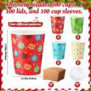 Cunhill 100 Sets 9oz Christmas Disposable Coffee Cups with Lid Vivid