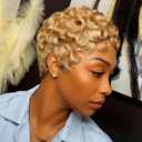 showreal Pixie Cut Wigs Human Hair for Black Women Honey Blonde Lightweight Glueless Natural Black Layered Pixie Wig Short Pixie Cut Wigs (025-27)
