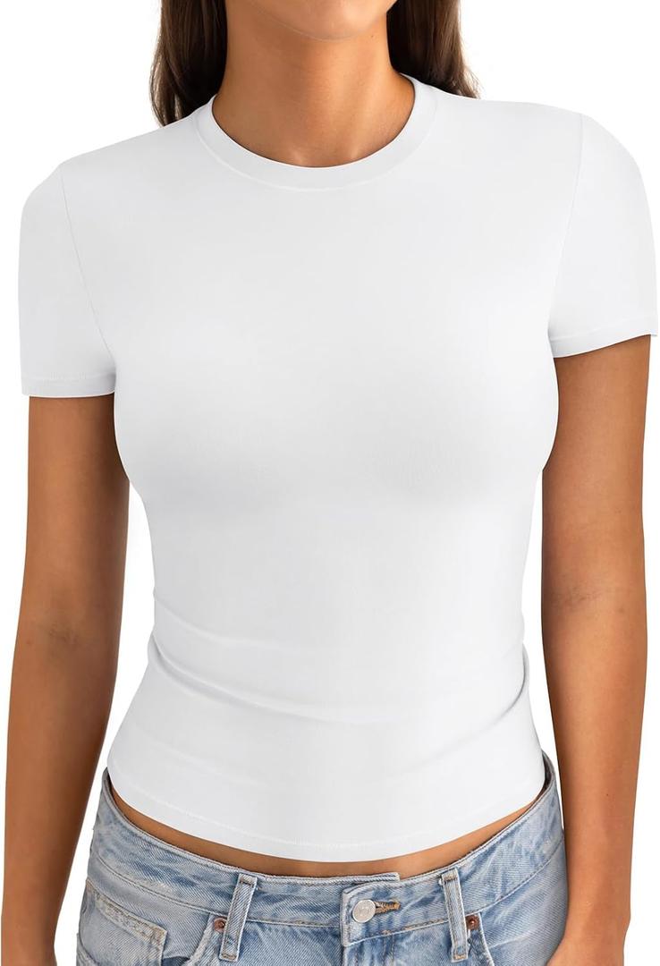 EasyGala Womens Cotton Crew Neck Short Sleeve Shirts Summer Top Trendy Fitted Crop Tops Basic Going Out Tee XS