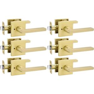 Goldenwarm Gold Door Handles Interior, Zinc Alloy Heavy Duty Brushed Gold Interior Door Handles for Bedroom Bathroom, Modern Square Privacy Door Levers (6 Pack)