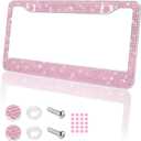 Bling Car License Plate Frame Holder,2 Hole Stainless Steel Car Plate Frame with Crystal Diamond,Sparkly US Standard Car Plate Holder as Birthday Gifts for Women&Girl (Pink)