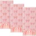 Set of 3 Pink Bow Hand Towels Coquette Hand Towels for Bathroom 30 x 17 Inch Pink Bowknot Gifts Turkish Tufted Cotton Soft Absorbent Supplies for Kitchen Bathroom Women Girls