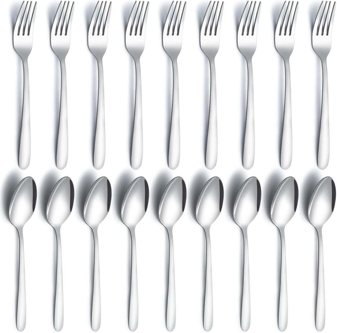 24 Pieces Spoons and Forks Set, Food Grade Stainless Steel Flatware Cutlery Set, Silverware Forks and Tablespoon for Home, Kitchen and Restaurant, Mirror Polished, Dishwasher Safe