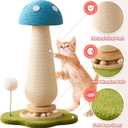 Mushroom Cat Scratching Post Cat Tree, 21.5 H Cute Cat Scratcher Tower with Durable Solid Wood Turntable Toy, Mushroom Scratch Post Cat Sisal Scratcher with Catnip for Indoor Adult Cats-Blue