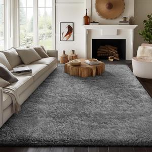 Ophanie 8x10 Area Rugs for Living Room, Grey Fuzzy Plush Soft Area Rug, Shaggy Carpets for Bedroom, Kids Boys Girls Dorm Nursery Home Decor Aesthetic