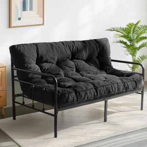 MAXYOYO 6" Futon Mattress Full Size, Tufted Futons Sofa Couch Bed with Twisted Rope Design Edging, Thick Corded Fabric Floor Mattress for Adults, Shredded Foam Filling (Frame Not Included), Black