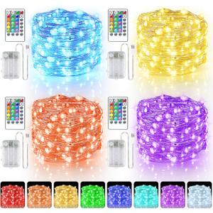 StarryEver 66ft 200LED Fairy Lights Battery Operated, 4 Pack 16.5ft 16 Color Changing String Light with Remote Timer, RGB Waterproof Twinkle Lights for Indoor Outdoor Room Gift Party Christmas Dcor