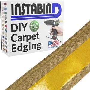 Instabind 54 ft Roll Premium Carpet Edge Binding Regular Style Carpet Edge Trim for Do-It-Yourself Rug Edging- with Durable Hold & Easy Finishing for Rug Edges - USA Made Flooring Products, Tan