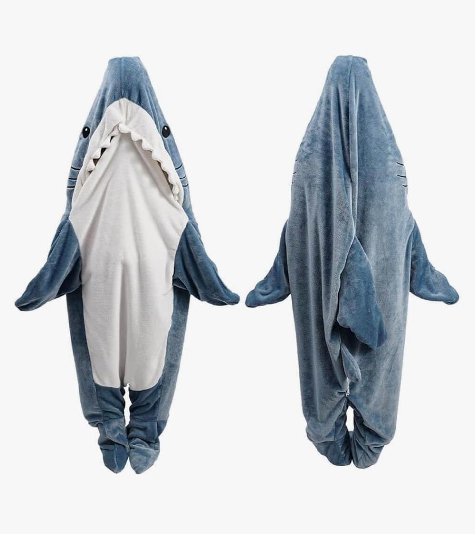 Shark Blanket Hoodie Onesie for Adult & Kid, Wearable Shark Sleeping Bag, Soft Cozy Onesie Costume Size S