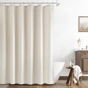 Naturoom Natural Linen Shower Curtain, Country Boho Farmhouse Bath Decor Beige Shower Curtains for Bathroom Neutral Cloth Weighted Textured Fabric Bath Curtain Liner with Hooks, Cream, 72 Inch