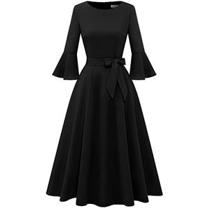 HomRain Women's Church Dresses Modest Bell Sleeve Wedding Guest Cocktail Tea Party Vintage Evening Dress Size XL