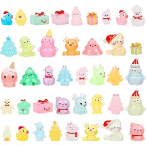 DIYASY 40 Pcs Christmas Luminous Figurines, Glow Mini Resin Miniature Craft Decorations Tiny Miniatures Dollhouse Ornaments Shinny Small Fairy Garden Dcor Village Accessories