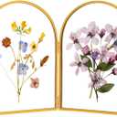 REDHUGO Double Glass Frame for Pressed Flowers Handmade, Pressed Flower Frame, Hinged Tabletop Brass Photo Frames, Dried Flower Display Folding Picture Frame for Home, ArcShaped, Gold, 46 Inches