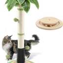 45'' Tall Cat Scratching Post,3.5Inch Diameter Sisal Rope Scratching Post for Indoor Cats Adults Kittens,Cat Scratcher with Interactive Ball Toys Self Groomer Brush for Large Cats