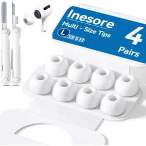 Replacement Ear Tips for AirPods Pro 2nd/1st Generation with Portable Storage Box & Cleaner Pen,Noise Reduction Holewith & Built-in dust Guard Screen,Silicone Ear Tips -L/Size 4 Pairs