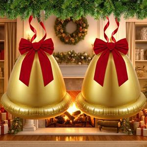 Leyndo 2 Pcs 22 Inch Giant Inflatable Christmas Balls with Bows Ornaments Outdoor Large Christmas Jingle Bells Blow Up PVC Xmas Balls for Garden Yard Patio Themed Party Decorations