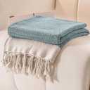 Peshtemania Premium Cotton Throw Blanket, 50x60 inches, Light Blue, Turkish Herringbone, Farmhouse Decor, Yoga Blanket, Picnic Blanket