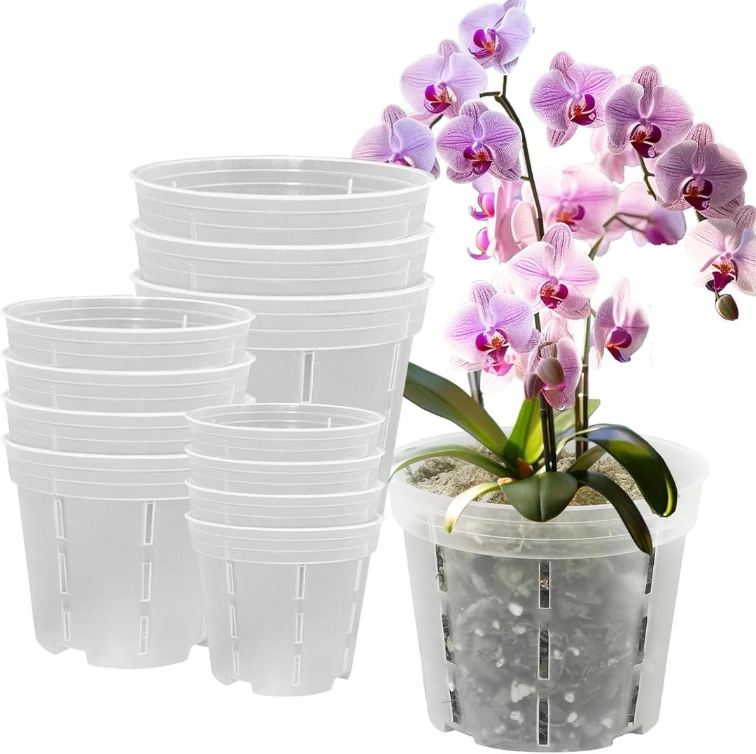 Orchid Pot 4 5 6 Inch 12Pack, Orchid Pot with Holes for Repotting, Breathable Slotted Flower Plant Pots Indoor Outdoor