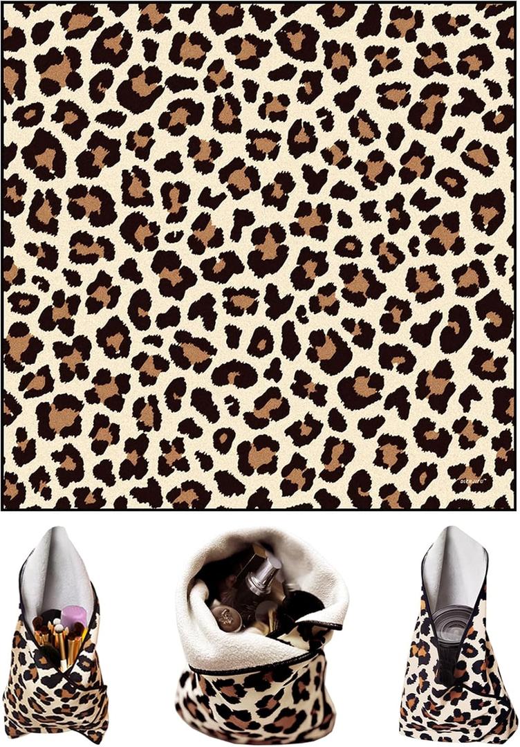 Self-Adhesive Magic Cloth Leopard Makeup Bag & Camera Lens Protective Wrap | Reusable Portable Cosmetic Pouch | Scratch-Resistant Travel Organizer, Gifts for Women Girls(19.7"x19.7")