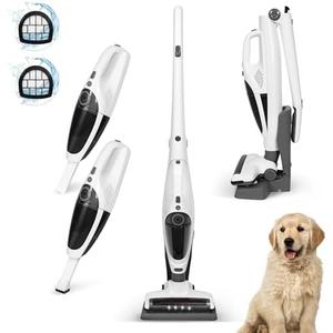 Intercleaner 2 in 1 Handheld & Stick Cordless Vacuum Cleaner, 2-Speed Powerful Suction Lightweight with LED Bagless Stick Vac with Handheld, for Hardwood Floor Carpet Car Pet Hair, Ultra Quiet White