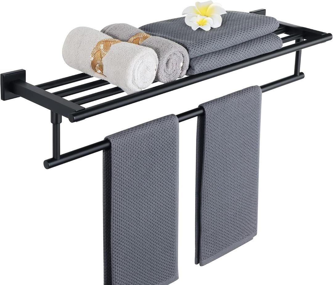Alise 28 Inch Towel Racks for Bathroom Wall Mounted, Bathroom Towel Rack with Tower Bar, Double Towel Racks for Bathroom,SUS304 Stainless Steel Bathroom Towel Holder Matte Black