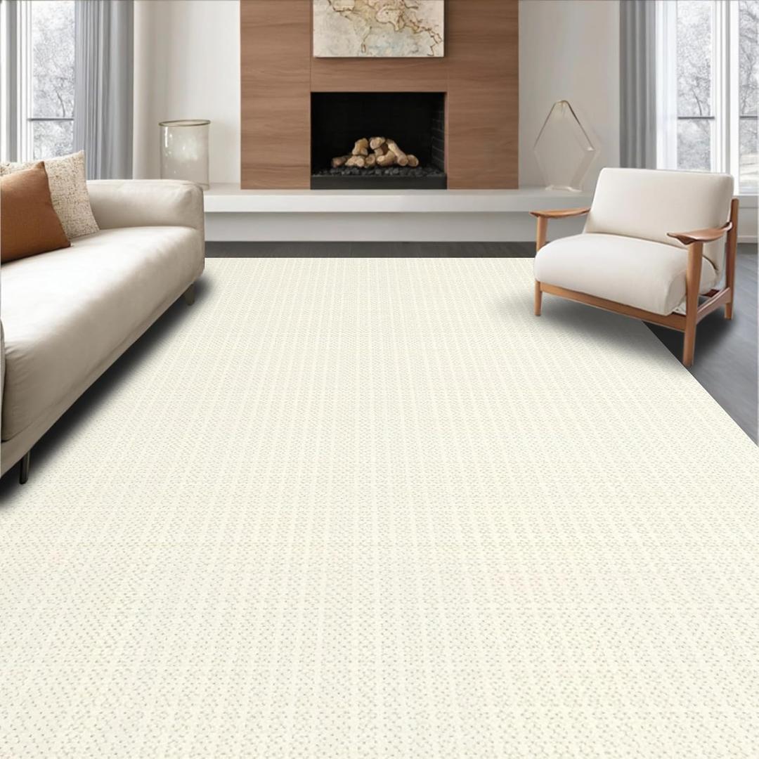 Flatwoven High Traffic Area Rug 4x6, Sound Dampening Non Slip Acoustic Piano Floor Covering, Non Slip, Stain Resistant, Washable Area Rugs for Living Room, Bedroom (Ivory, 4x6) (Ivory/Pattern 7)