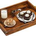 TEMI Serving Tray with Gold Handles  Rustic Brown Wood Finish, 16.5" x 13.8" Waterproof Decorative Tray for Ottoman, Coffee Table, or Kitchen