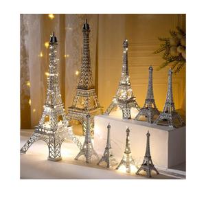 Hicarer 9 Pcs Eiffel Tower Statue Decor 5-15 Inch 5 Size Alloy Metal Paris Eiffel Tower Craft French Party Decoration for Living Room Table Stand Holder Collectible Gift(Silver)