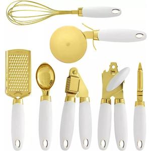 White & Gold Kitchen Tools and Gadgets - Luxe 7PC Cooking Tools and Gadgets with Anti-Slip Handles, Gold Utensils Set, Gold Kitchen Accessories,Premium Kitchen Gadget Set (Champagne gold & white)
