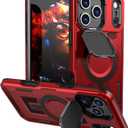 Designed for iPhone 17 Pro Max Case, Full Camera Protection, Built-in Invisible Kickstand, Heavy Duty Rugged Case with Dual-Layer Shockproof, Wireless Charging Compatible (Red)