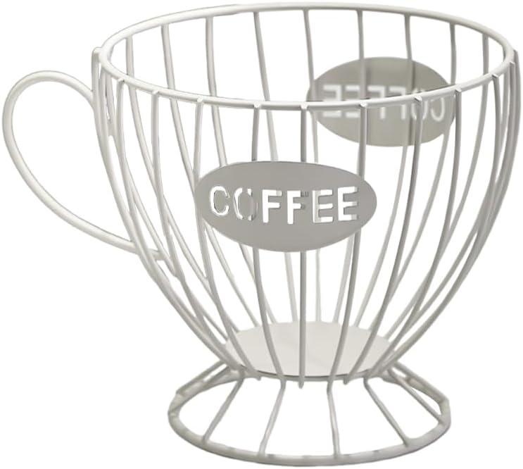 Coffee Pod Holder Large Capacity Coffee Pod Storage Metal Kitchen Countertop Organizer for Home Office White (Cup Shape)