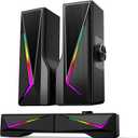 Computer Speakers for Desktop, Bluetooth & USB Input, USB Powered Gaming Stereo Speakers for PC Laptop Monitor, 6 Colorful RGB Modes, Detachable 2-in-1 Design (Package Only 2 Speaker) (Black)