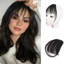 BARSDAR Real Human Hair Clip in Bangs - 100% Human Hair Clip in Bangs for Women - Natural Black Wispy Bangs Extensions Fringe with Temples Real Hair Bangs Hairpieces - Natural Black