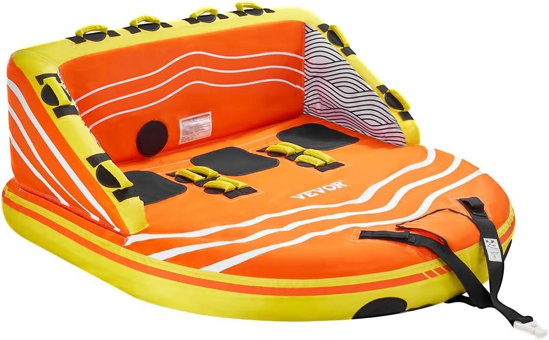 VEVOR Towable Tube for Boating, 1-4 Riders Inflatable Towable Tubes with Deck Seats and Backrest, 340/510/680 lbs Water Sport Tube,Full Nylon Cover, EVA Grab Handles and Speed Safety Valve