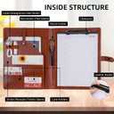 Padfolio Portfolio Leather Binder, Interview Legal Document Organizer, Padfolio Clipboard Folder, Business Card Holder Included 2pcs Letter Sized Writing Pad (Brown)