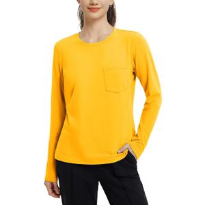 baleaf Women's Long Sleeve Workout Shirts for Women Active Tops Soft Activewear Moisture Wicking Running Clothes Travel (Medium, Yellow)