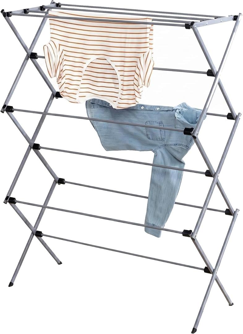 Honey-Can-Do Collapsible Laundry Drying Rack, Sturdy Steel, Foldable & Portable Clothes Drying Rack, Space-Saving Design, Indoor & Outdoor Drying, Ideal for Laundry Room 50lb Capacity, Silver