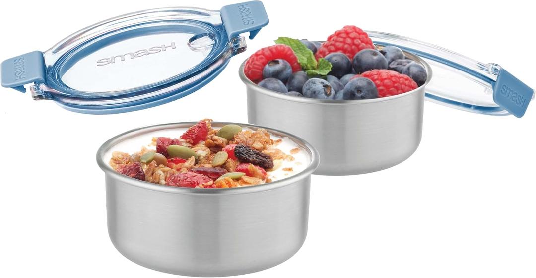 Smash Stainless Steel Snack Pot, Blue, 200 ml/ 6.7oz Capacity (Pack of 2)