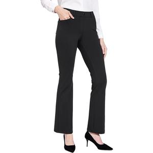 baleaf Women's Yoga Dress Pants Stretchy Work Slacks Business Casual Straight Leg/Bootcut Pull on Trousers w 4 Pockets, Black, Size S