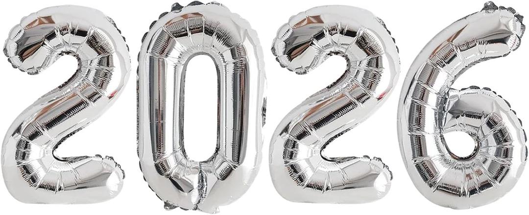 GOER 2026 Foil Number Balloons for 2026 New Year Eve Festival Party Supplies Graduation Decorations (Silver,16 Inch)