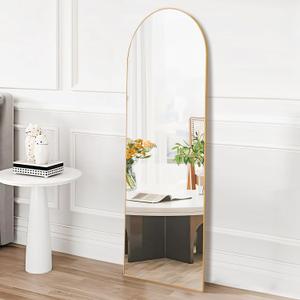 OLIXIS Arched Full Length Mirror 59"x16" for Bedroom, Full Body Mirror with Stand, Hanging or Leaning for Wall, Aluminum Alloy Thin Frame Floor Standing for Living Room, Tall, Gold