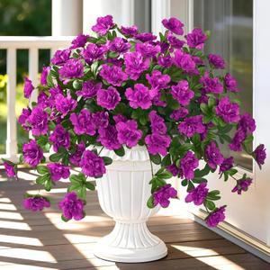 Dolicer Artificial Flowers for Outdoors, 2 Bundles UV Resistant Fake Purple Artificial Outdoor Plants Look Real for Outside Front Faux Door Porch Patio Balcony Decor