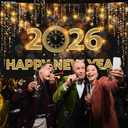 Katchon, Xtralarge Happy New Year Banner - 72x44 Inch | Happy New Year 2026 Banner for New Years Decorations 2026 | NYE Backdrop for New Years Eve Party Supplies 2026 | NYE Decorations 2026 (Gold and Black Clock)