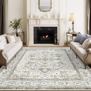 Area Rugs for Living Room - 9x12, Boho Non-Slip Low Pile Carpet Machine Washable Rugs for Bedroom, Farmhouse, Office, Dining Room (Blue)